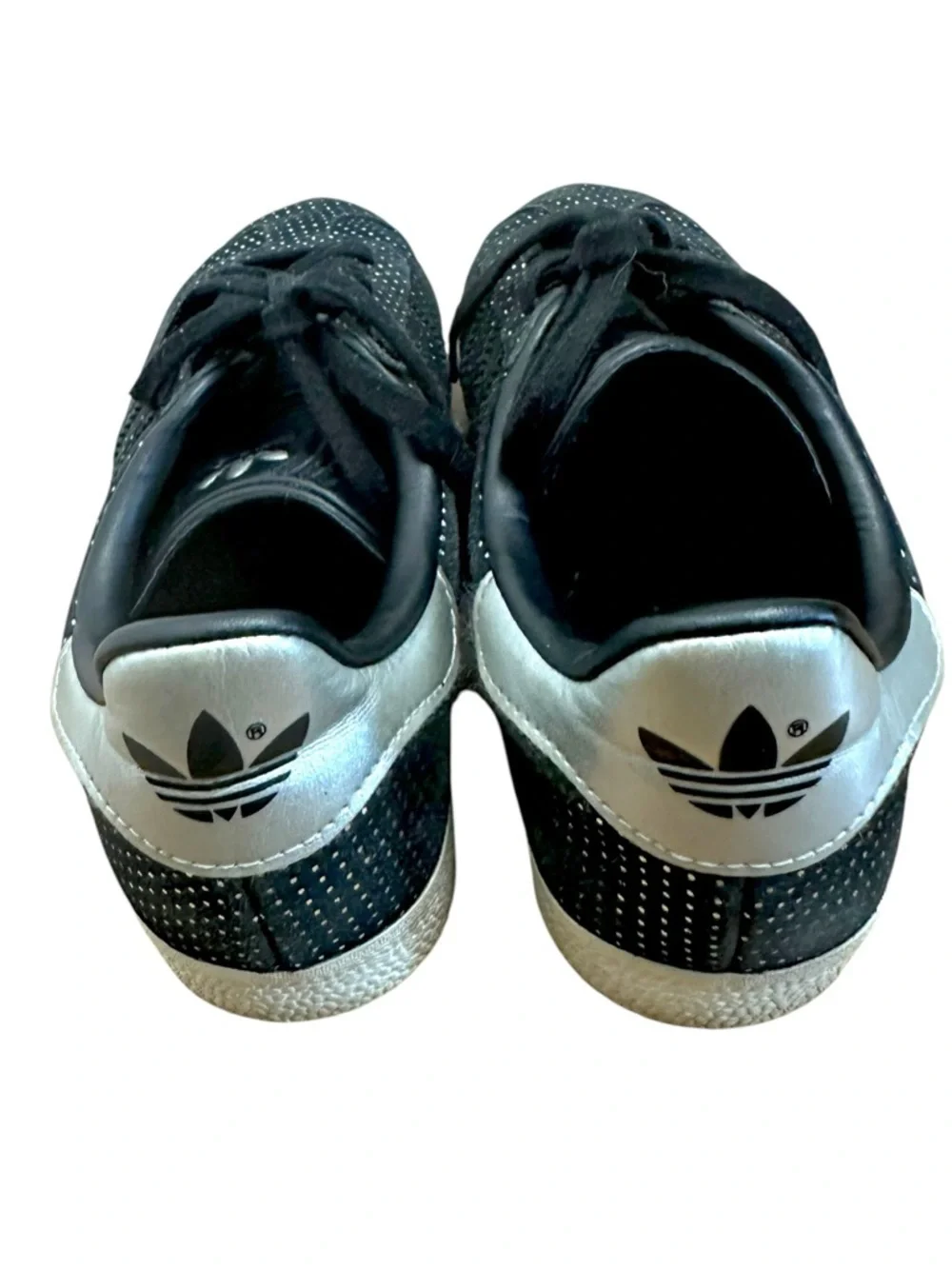 Adidas Gazelle Core Black suede Silver Metallic polka dots shoe sneakers 6.5 38